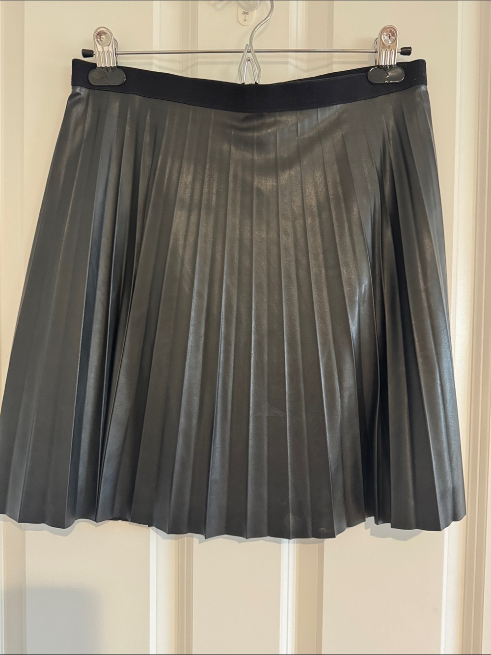 J. Crew Black Pleated Faux-Leather Skater Skirt